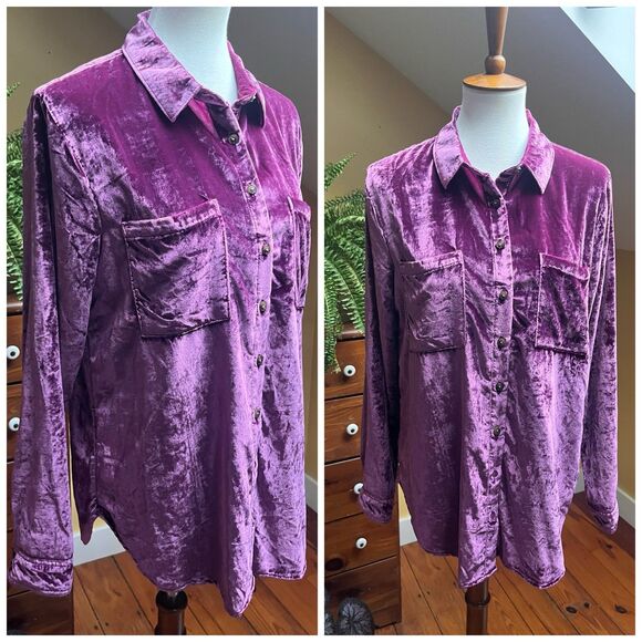 Anthropologie Pilcro Women Shirt Medium Relaxed Velvet Purple Buttondown - Picture 4 of 10